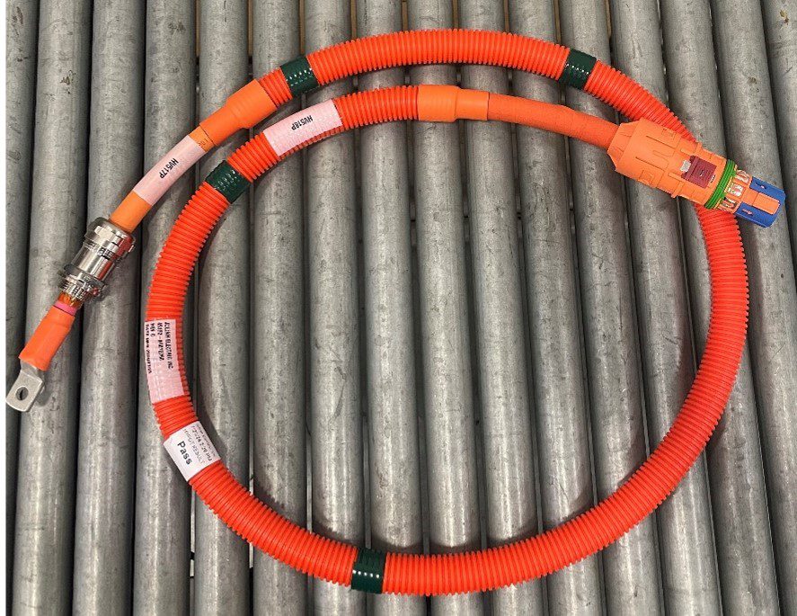 High Voltage Cable Bundle of new high pressure hydraulic hoses in a package